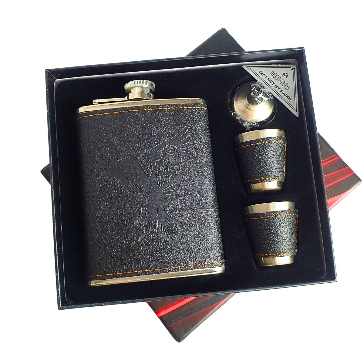 Kit Cantil De Bolso Couro Águia 2 Copos E Um Funil Kit Cantil De Bolso Couro Águia 2 Copos E Um Funil